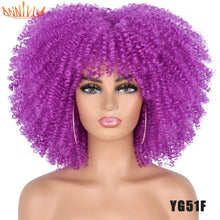 Short Hair Afro Kinky Curly Wigs With Bangs For Black Women African Synthetic Ombre Glueless Cosplay Wigs High Temperature 14"