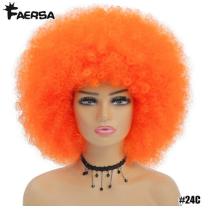 Short Hair Afro Kinky Curly Wigs With Bangs For Black Women African Synthetic Ombre Glueless Cosplay Natural Blonde Red Blue Wig