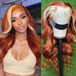 Ishow 30 Inch Ginger Body Wave Lace Front Wig 13x4 Hd Lace Frontal Wig 613 Blonde Colored Lace Front Human Hair Wigs For Women