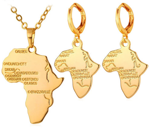 Hot Africa Map Necklace Set  Women Trendy Gold/Silver Color Pendan