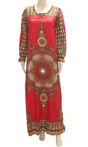 100% Cotton African Women Lady Classic Long Sleeve Loose African Dashiki Long Dress