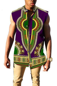 Custom African Print Shirt Brand Clothing Slim Fit Sleeveless Dashiki