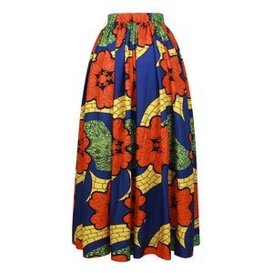 Women High Waisted African Floral Print Maxi Long Skirt