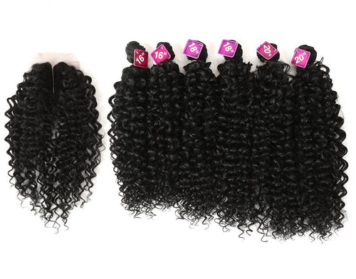 Black 16-20 inch 7 Pieces/lot Afro Kinky Curly Hair Bundles With Closure