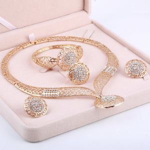 Gold Jewelry Sets For Women African Beads Crystal Necklace Earrings Bracelet Rings